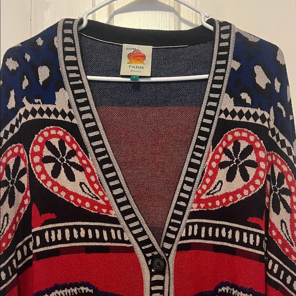 Farm Rio Navy Mixed Prints Knit Cardigan size large - Picture 6 of 9